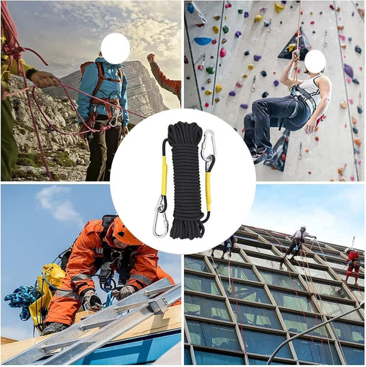 Statisch outdoor touw 5 m x 8 mm – nylon touw met 2 stalen haken voor camping en survival - happygetfit.com
