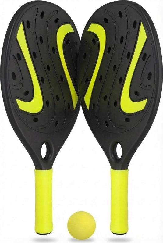 Strandracket set met 2 houten rackets en zachte bal - happygetfit.com
