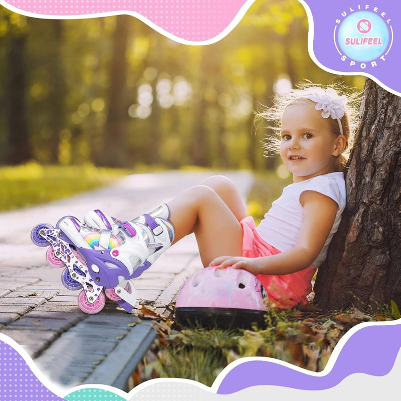 Load image into Gallery viewer, SULIFEEL Rainbow Unicorn Verstelbare zwarte rolschaatsen voor kinderen, met lichtgevende wielen, voor jongens - happygetfit.com
