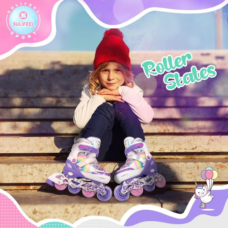 Load image into Gallery viewer, SULIFEEL Rainbow Unicorn Verstelbare zwarte rolschaatsen voor kinderen, met lichtgevende wielen, voor jongens - happygetfit.com
