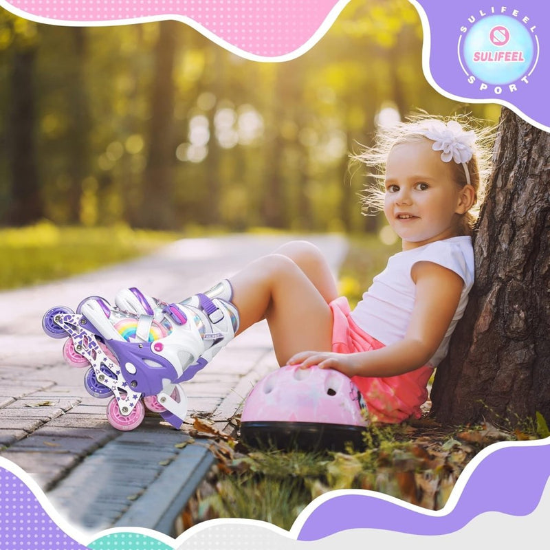Load image into Gallery viewer, SULIFEEL Rainbow Unicorn Verstelbare zwarte rolschaatsen voor kinderen, met lichtgevende wielen, voor jongens - happygetfit.com
