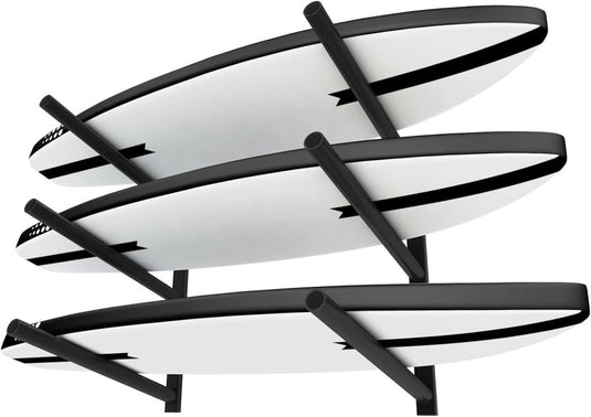 Surfboard wandrek voor 3 boards van staal met schuimbescherming – SUP longboard surfplank houder - happygetfit.com