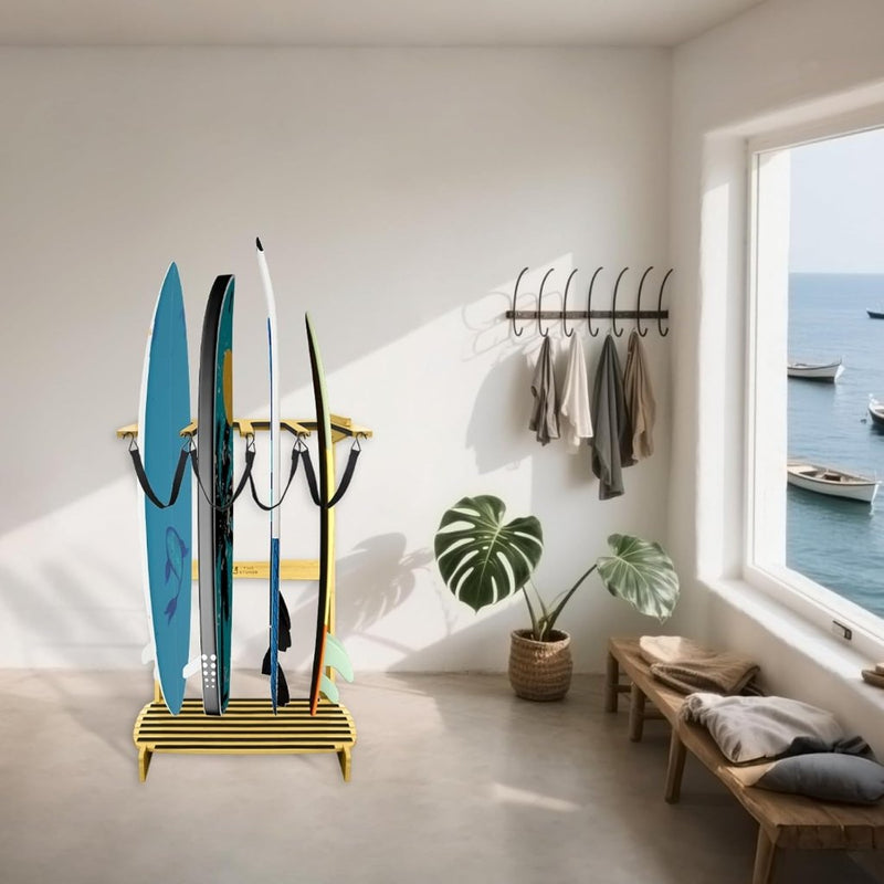 Load image into Gallery viewer, Surfboard wandrek voor 3 boards van staal met schuimbescherming – SUP longboard surfplank houder - happygetfit.com
