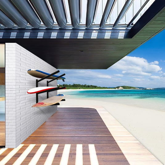 Surfboard wandrek voor 3 boards van staal met schuimbescherming – SUP longboard surfplank houder - happygetfit.com