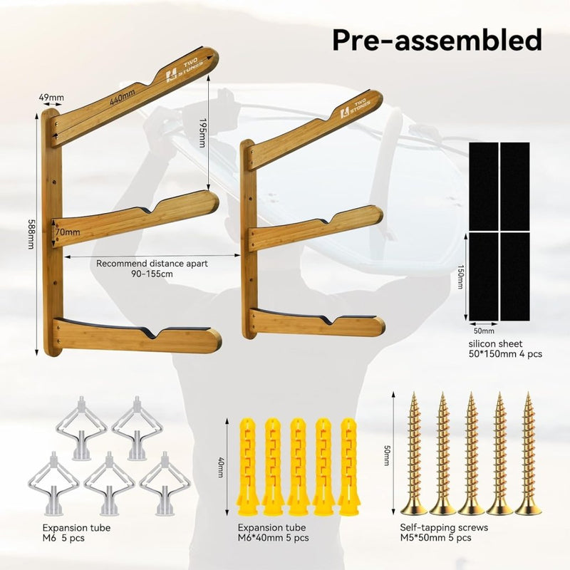Load image into Gallery viewer, Surfboard wandrek voor 3 boards van staal met schuimbescherming – SUP longboard surfplank houder - happygetfit.com
