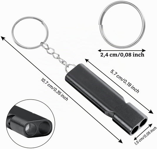 Survivalfluitjes 5 stuks van aluminium met dubbele luchtbuis en sleutelhanger tot 120 dB – noodfluitjes – signaalfluitjes - happygetfit.com