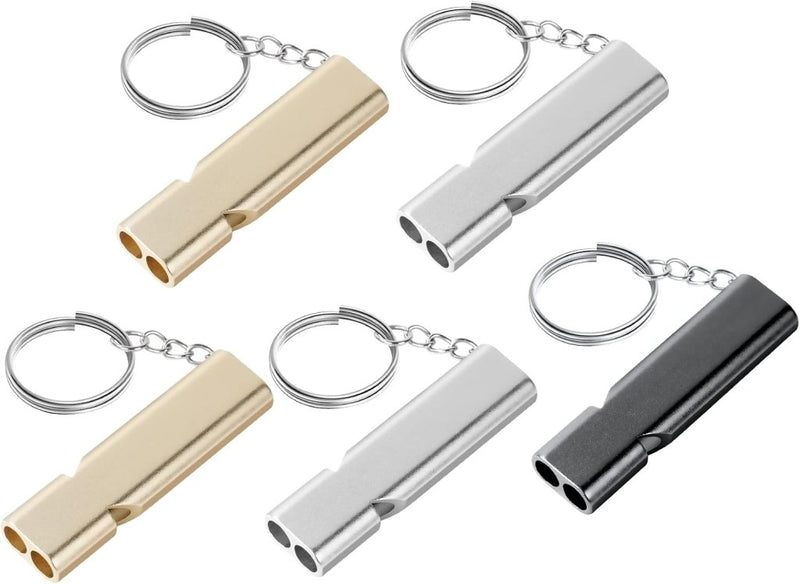 Charger l’image dans la visionneuse de galerie, Survivalfluitjes 5 stuks van aluminium met dubbele luchtbuis en sleutelhanger tot 120 dB – noodfluitjes – signaalfluitjes - happygetfit.com
