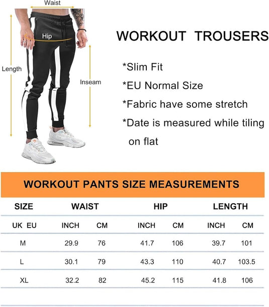 Suwangi Joggingbroek voor heren, fitnesssportbroek, joggingbroek, sweatpants, strepen, slim fit, vrijetijdsbroek - happygetfit.com