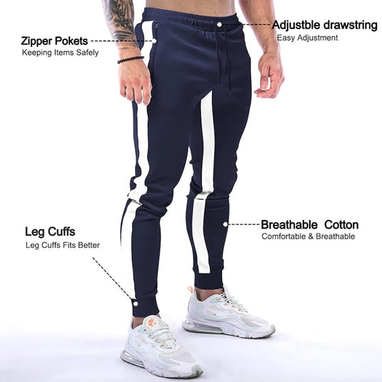 Suwangi Joggingbroek voor heren, fitnesssportbroek, joggingbroek, sweatpants, strepen, slim fit, vrijetijdsbroek - happygetfit.com