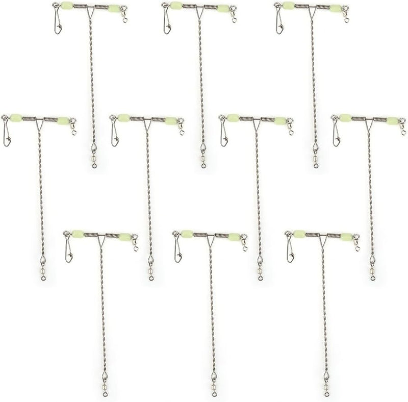 Chargez l'image dans la visionneuse de la galerie, T-vormige vislijn wartels 10 stuks van roestvrij staal met draaibare connector – viswartels – zeevisaccessoires - happygetfit.com
