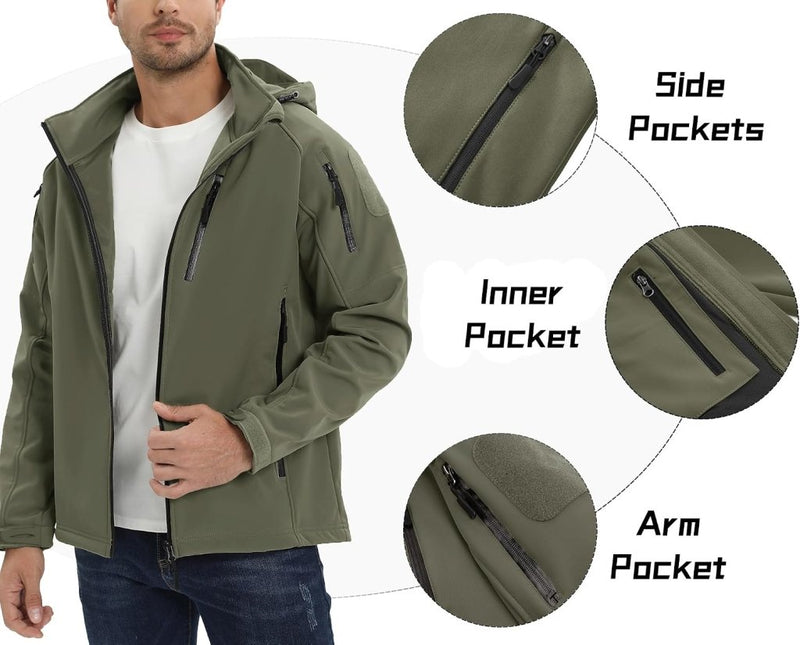 Load image into Gallery viewer, TACVASEN Softshell Herenjack Waterafstotend Militair Jack Warm Outdoorjack met Meerdere Ritszakken - happygetfit.com
