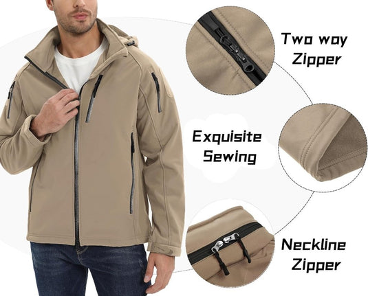 TACVASEN Softshell Herenjack Waterafstotend Militair Jack Warm Outdoorjack met Meerdere Ritszakken - happygetfit.com