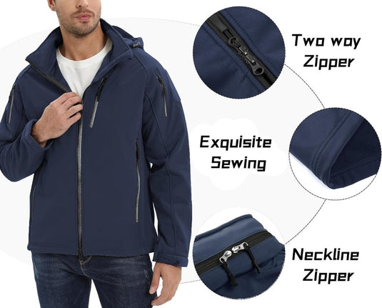 TACVASEN Softshell Herenjack Waterafstotend Militair Jack Warm Outdoorjack met Meerdere Ritszakken - happygetfit.com