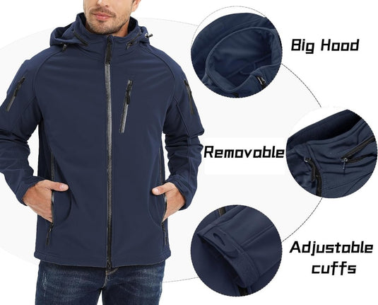 TACVASEN Softshell Herenjack Waterafstotend Militair Jack Warm Outdoorjack met Meerdere Ritszakken - happygetfit.com