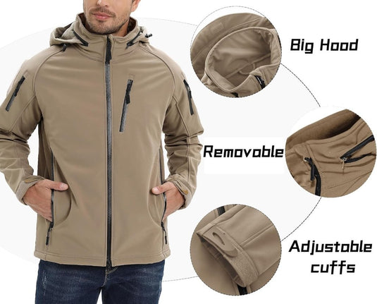 TACVASEN Softshell Herenjack Waterafstotend Militair Jack Warm Outdoorjack met Meerdere Ritszakken - happygetfit.com