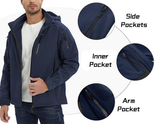 TACVASEN Softshell Herenjack Waterafstotend Militair Jack Warm Outdoorjack met Meerdere Ritszakken - happygetfit.com