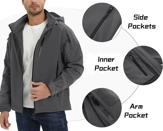 TACVASEN Softshell Herenjack Waterafstotend Militair Jack Warm Outdoorjack met Meerdere Ritszakken - happygetfit.com