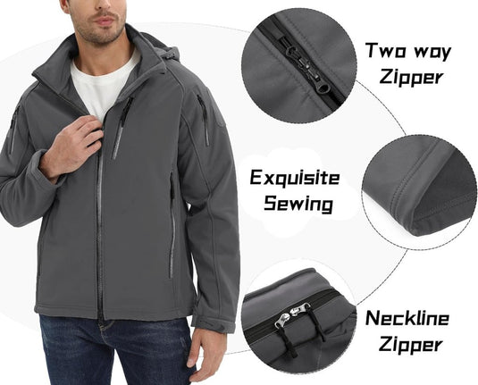 TACVASEN Softshell Herenjack Waterafstotend Militair Jack Warm Outdoorjack met Meerdere Ritszakken - happygetfit.com