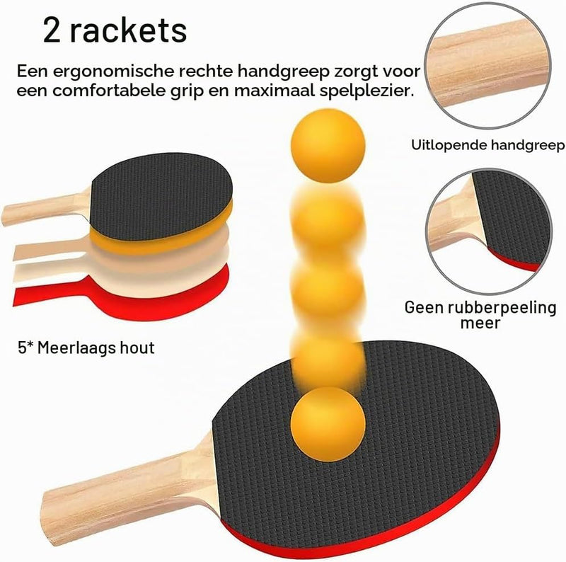 Load image in Gallery Viewer, Tafeltennisset met 2 batjes, 6 ballen en uitschuifbaar net inclusief draagtas – pingpongset – tafeltennisaccessoires - happygetfit.com
