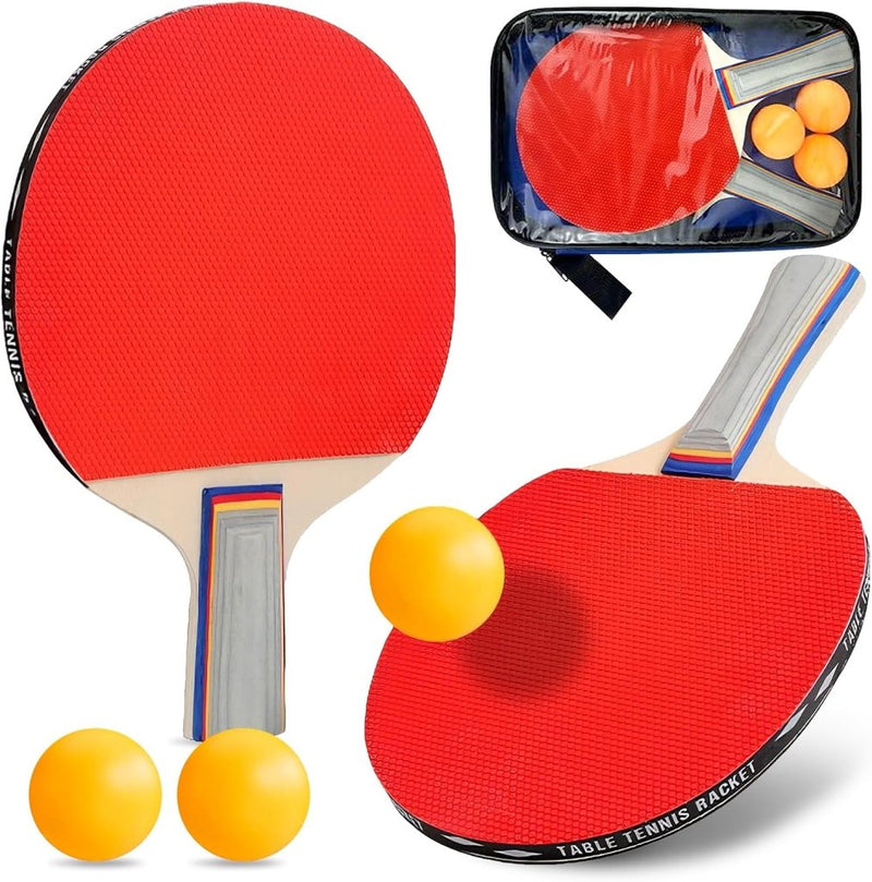 Załaduj obraz w przeglądarce galerii, Tafeltennisset met 2 houten batjes van 25,5 cm inclusief 3 ballen en opbergtas – pingpongset – tafeltennismateriaal - happygetfit.com
