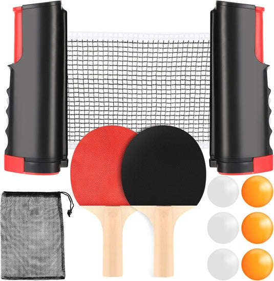 Tafeltennisset met uitschuifbaar net van 175 cm inclusief 2 batjes en 6 ballen – pingpongspel – tafeltennisbenodigdheden - happygetfit.com