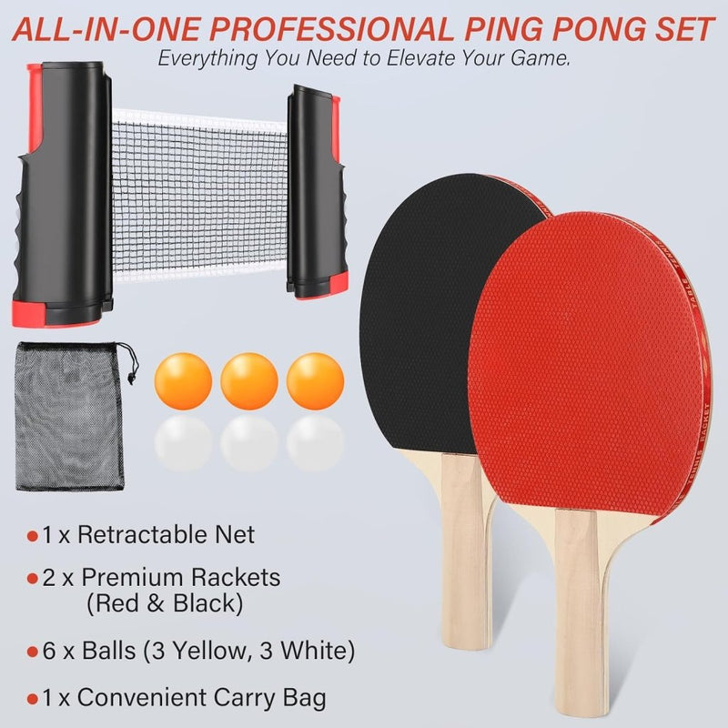 Load image in Gallery Viewer, Tafeltennisset met uitschuifbaar net van 175 cm inclusief 2 batjes en 6 ballen – pingpongspel – tafeltennisbenodigdheden - happygetfit.com
