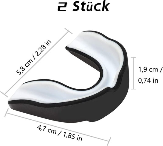Tandbescherming, 2 stuks mondbescherming, boxen, sportmondbescherming, voor vechtsport, boksen, taekwondo, hockey, sport, tandbescherming, draagbare beschermdoos, volwassenen, zwart-wit - happygetfit.com