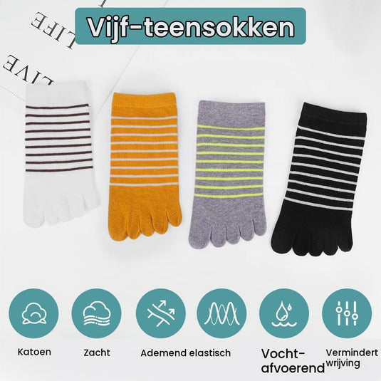 Teensokken dames van ademend katoen met vijf afzonderlijke tenen en korte pasvorm voor hardlopen en fitness – vingersokken – sportsokken - happygetfit.com