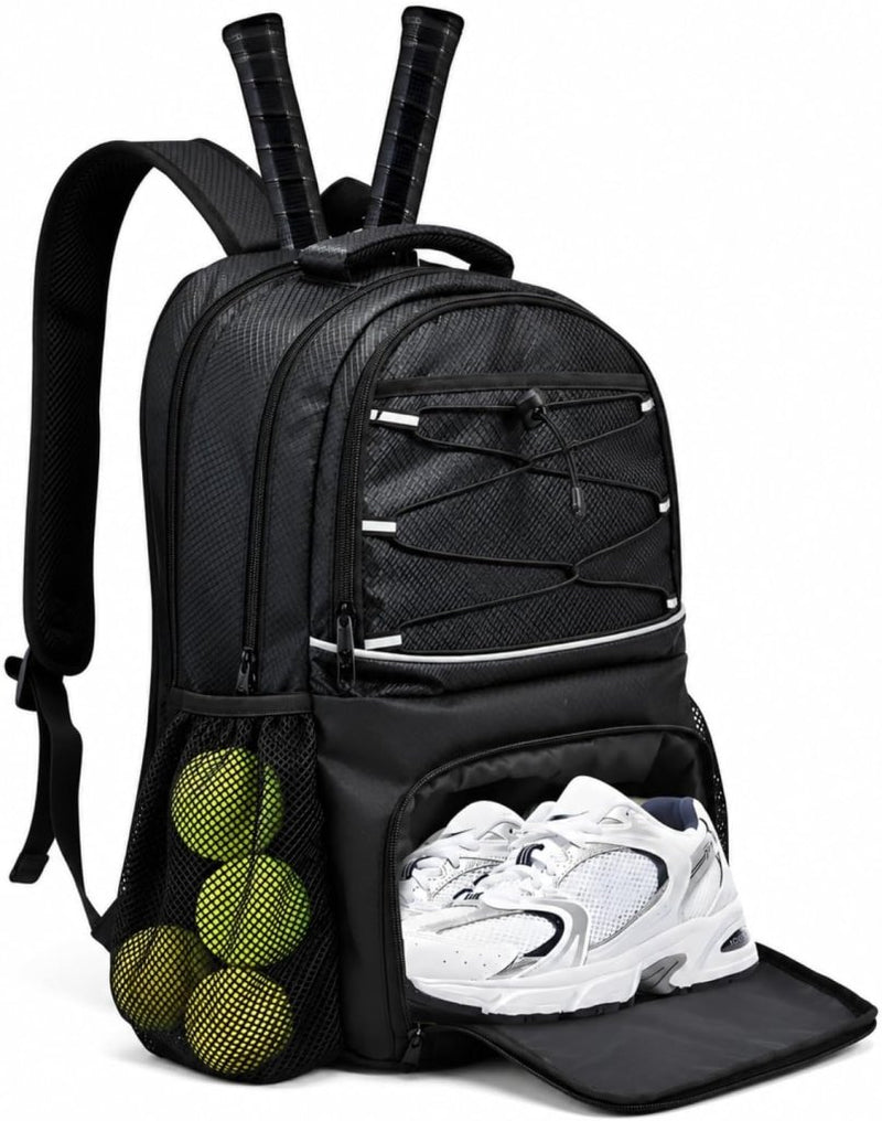 Laden Sie das Bild in Galerie -Viewer, Tennisrugzak met schoenenvak voor 2 rackets zwart - happygetfit.com
