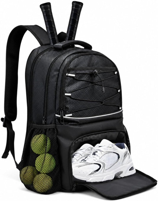 Tennisrugzak met schoenenvak voor 2 rackets zwart - happygetfit.com