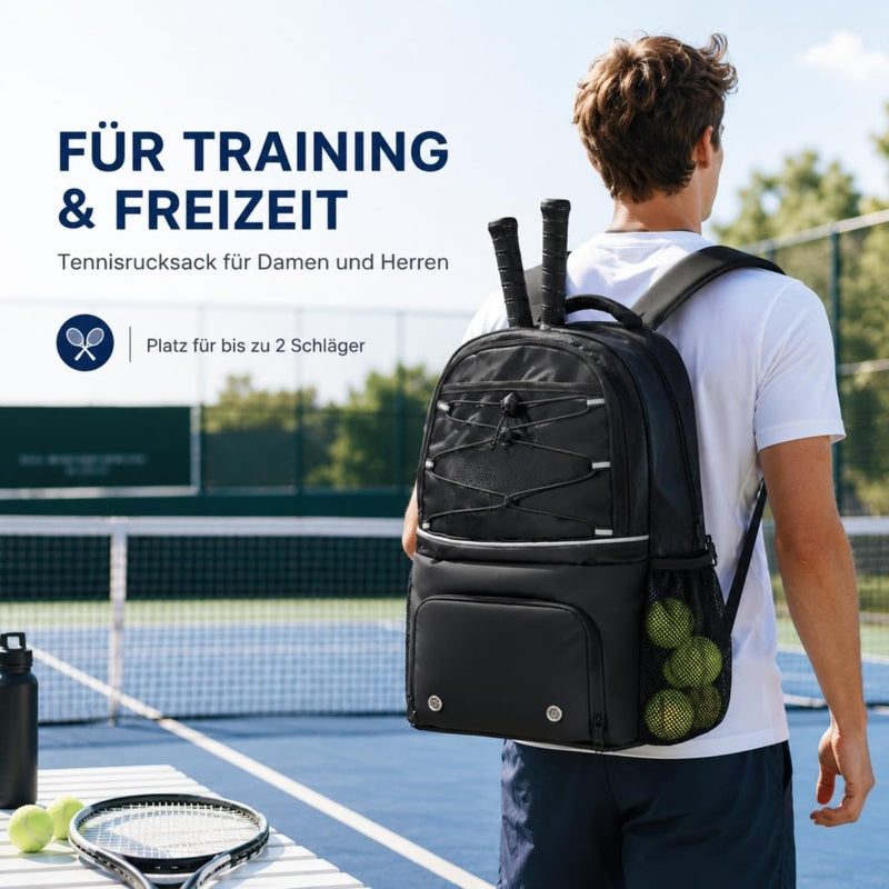 Laden Sie das Bild in Galerie -Viewer, Tennisrugzak met schoenenvak voor 2 rackets zwart - happygetfit.com
