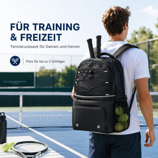 Tennisrugzak met schoenenvak voor 2 rackets zwart - happygetfit.com