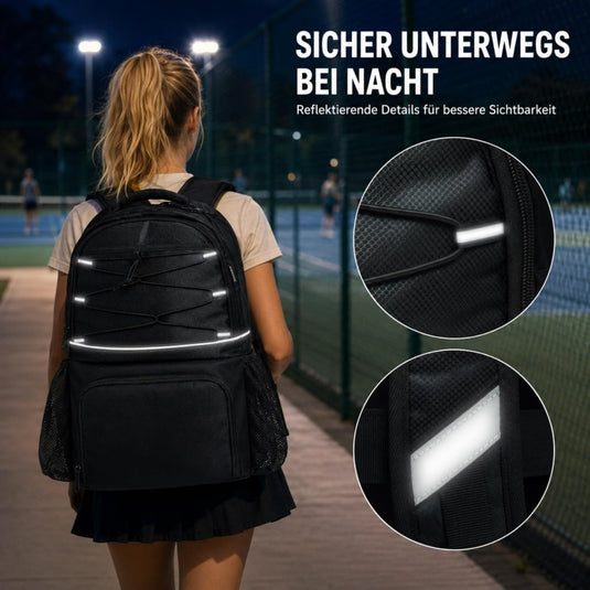 Tennisrugzak met schoenenvak voor 2 rackets zwart - happygetfit.com
