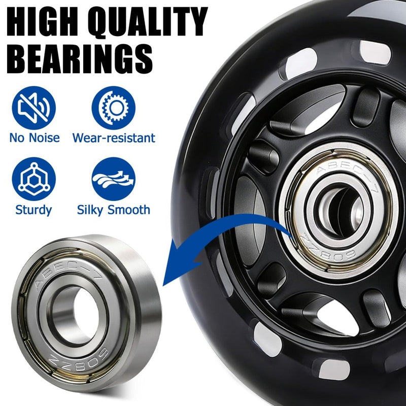 Laad afbeelding in Galerijviewer, TOBWOLF 8 Pack 76mm 84A Inline Skate Wheels with ABEC-7 Bearings, Roller Skate Replacement Wheels for Girls &amp; Boys Roller Blade Skating - Black - happygetfit.com
