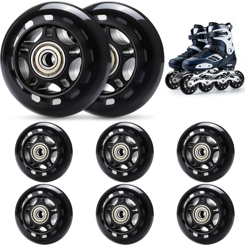 Laad afbeelding in Galerijviewer, TOBWOLF 8 Pack 76mm 84A Inline Skate Wheels with ABEC-7 Bearings, Roller Skate Replacement Wheels for Girls &amp; Boys Roller Blade Skating - Black - happygetfit.com
