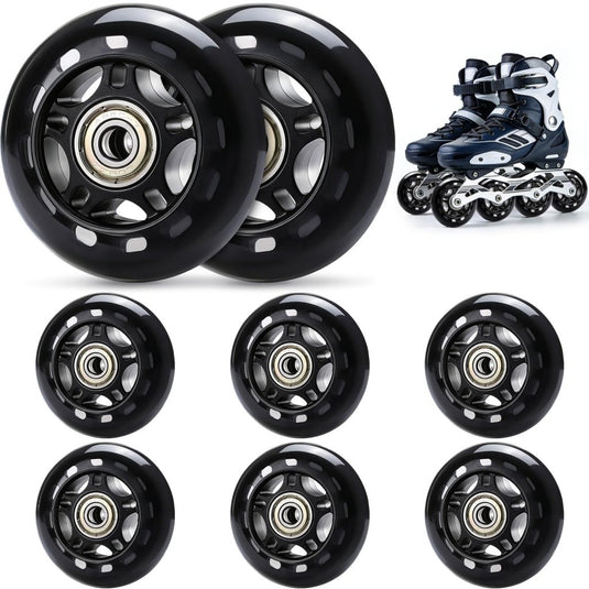TOBWOLF 8 Pack 76mm 84A Inline Skate Wheels with ABEC-7 Bearings, Roller Skate Replacement Wheels for Girls & Boys Roller Blade Skating - Black - happygetfit.com