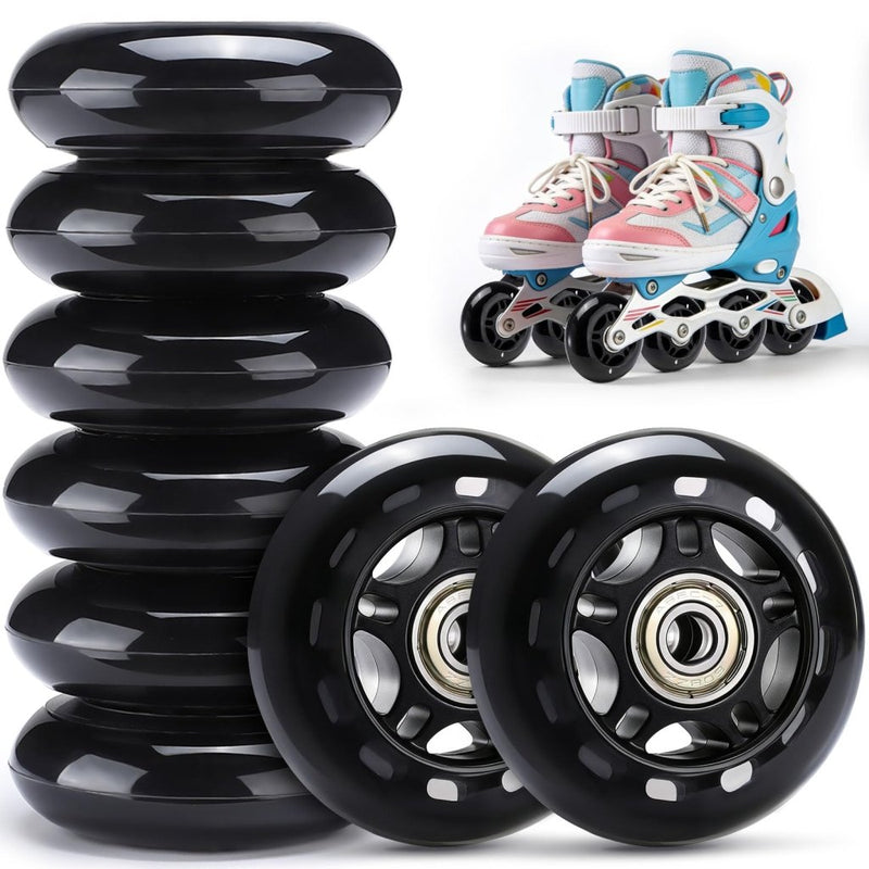 Laad afbeelding in Galerijviewer, TOBWOLF 8 Pack 76mm 84A Inline Skate Wheels with ABEC-7 Bearings, Roller Skate Replacement Wheels for Girls &amp; Boys Roller Blade Skating - Black - happygetfit.com
