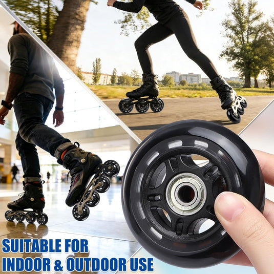 TOBWOLF 8 Pack 76mm 84A Inline Skate Wheels with ABEC-7 Bearings, Roller Skate Replacement Wheels for Girls & Boys Roller Blade Skating - Black - happygetfit.com