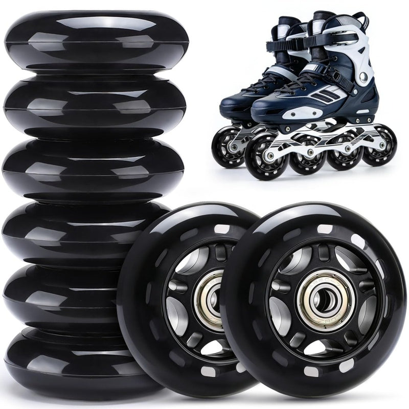 Laad afbeelding in Galerijviewer, TOBWOLF 8 Pack 76mm 84A Inline Skate Wheels with ABEC-7 Bearings, Roller Skate Replacement Wheels for Girls &amp; Boys Roller Blade Skating - Black - happygetfit.com
