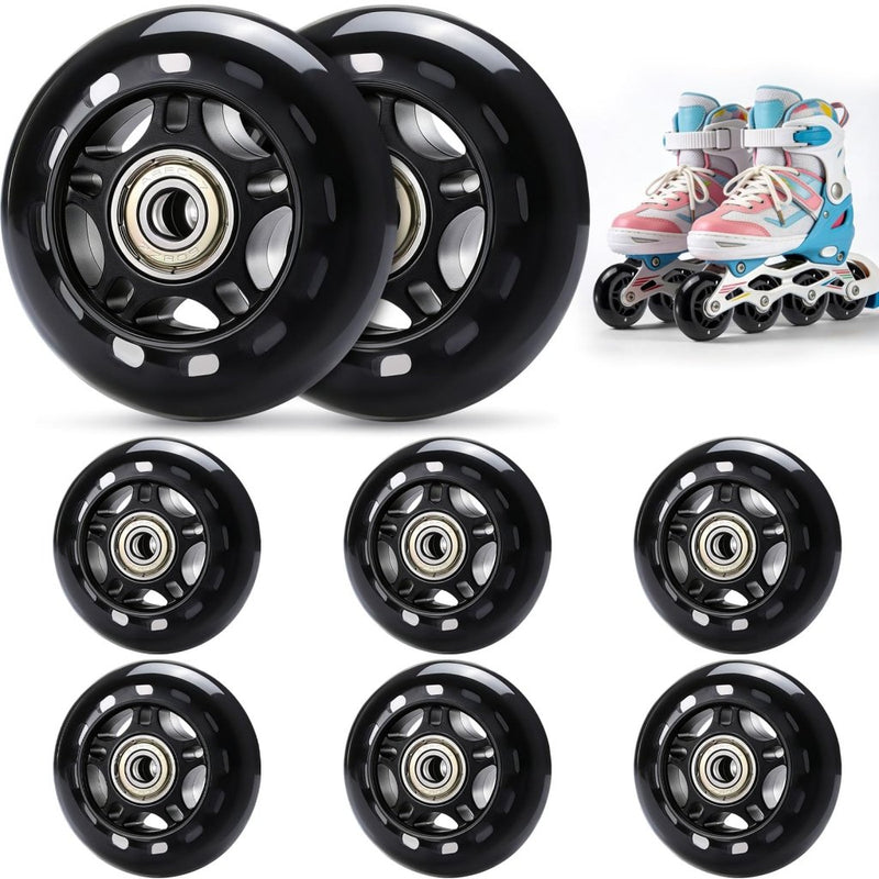 Laad afbeelding in Galerijviewer, TOBWOLF 8 Pack 76mm 84A Inline Skate Wheels with ABEC-7 Bearings, Roller Skate Replacement Wheels for Girls &amp; Boys Roller Blade Skating - Black - happygetfit.com
