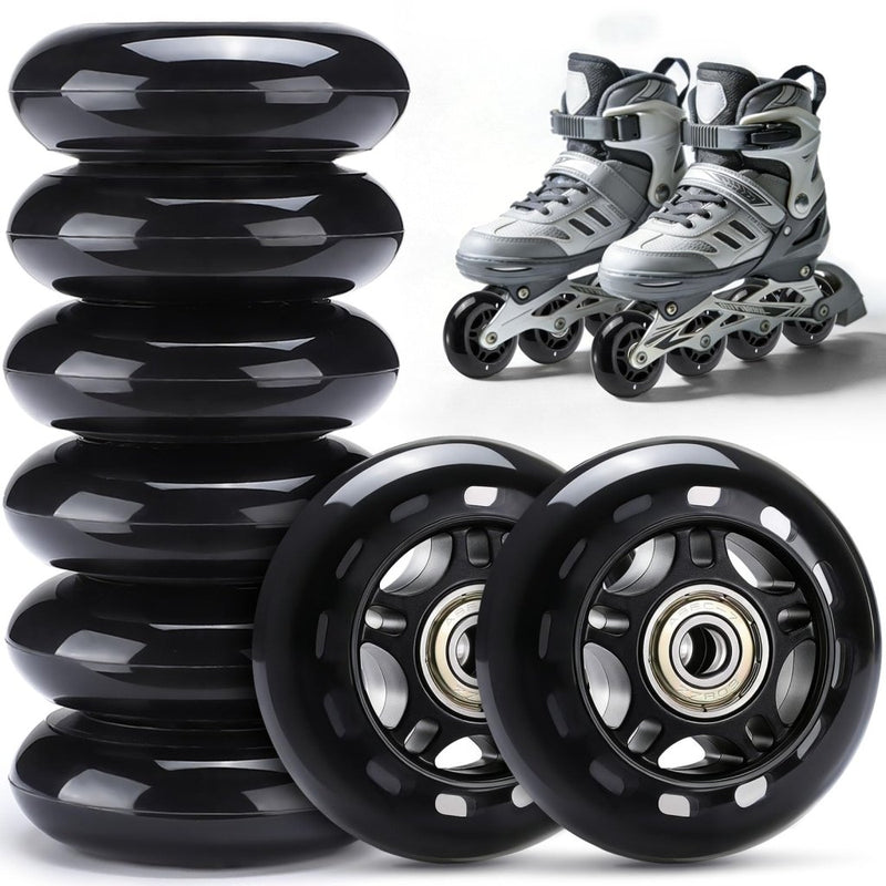 Laad afbeelding in Galerijviewer, TOBWOLF 8 Pack 76mm 84A Inline Skate Wheels with ABEC-7 Bearings, Roller Skate Replacement Wheels for Girls &amp; Boys Roller Blade Skating - Black - happygetfit.com
