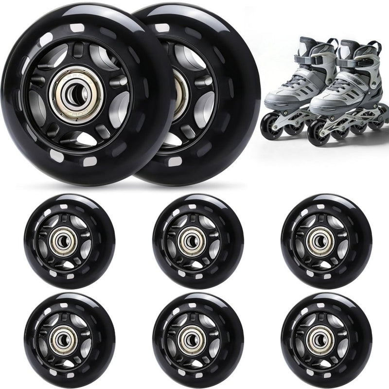 Laad afbeelding in Galerijviewer, TOBWOLF 8 Pack 76mm 84A Inline Skate Wheels with ABEC-7 Bearings, Roller Skate Replacement Wheels for Girls &amp; Boys Roller Blade Skating - Black - happygetfit.com
