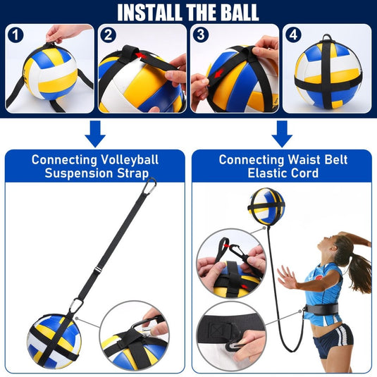TOBWOLF Volleyball Spike Trainer, Elastic Self-Training Volleyballs Resistance Band, Volleyball Equipment Training Aid Improves Serving, Jumping, Arm Swing Mechanics and Spiking Power - happygetfit.com