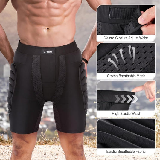 TOM SHOO Beschermende broek voor heren en dames, gevoerde beschermbroek, heupbescherming, ademend, voor schaatsen, skiën, skaten, snowboarden - happygetfit.com