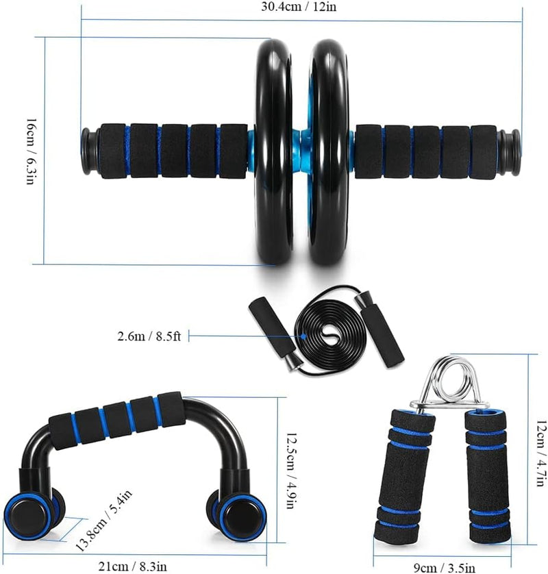Laden Sie das Bild in Galerie -Viewer, TOMSHOO Fitnessapparatuur 5-in-1 buikwiel + pompgreep + springtouw + handklem + kniemat complete set voor fitness, oefeningen, krachttraining - happygetfit.com
