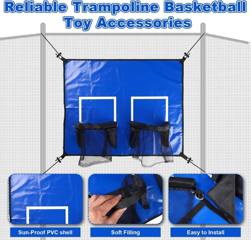 Laad afbeelding in Galerijviewer, Trampoline basketbalring met dubbele mand en 4 miniballen – basketbalset – trampoline accessoires - happygetfit.com
