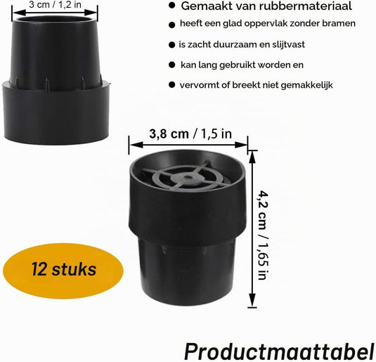 Trampoline pootdoppen 12 stuks 25 mm van antislip rubber zwart – voetdoppen – trampoline accessoires - happygetfit.com