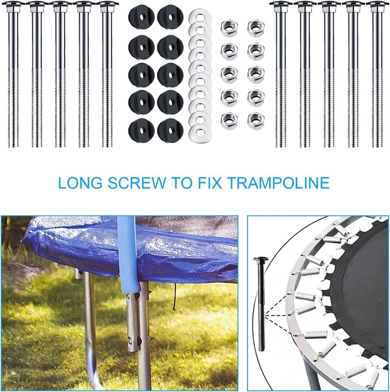 Laad afbeelding in Galerijviewer, Trampoline schroeven 10 stuks 77 mm met moeren en sluitringen – bevestigingsbouten – trampoline accessoires - happygetfit.com

