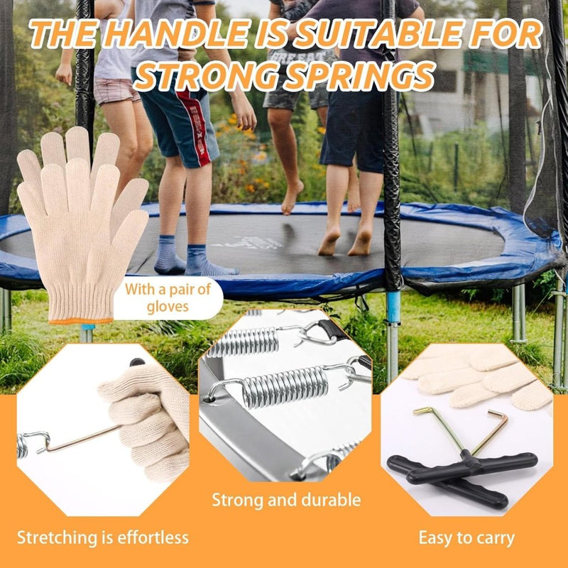 Laad afbeelding in Galerijviewer, Trampoline veertrekkers 2 stuks met antislip handschoenen – T-haak veerspanner – trampoline gereedschap - happygetfit.com
