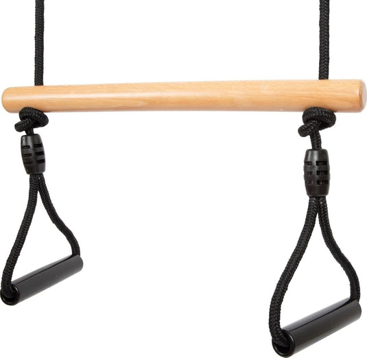 Trapezeschommel 2-in-1 met gymnastiekringen en verstelbare touwen tot 100 kg – houten schommel - happygetfit.com